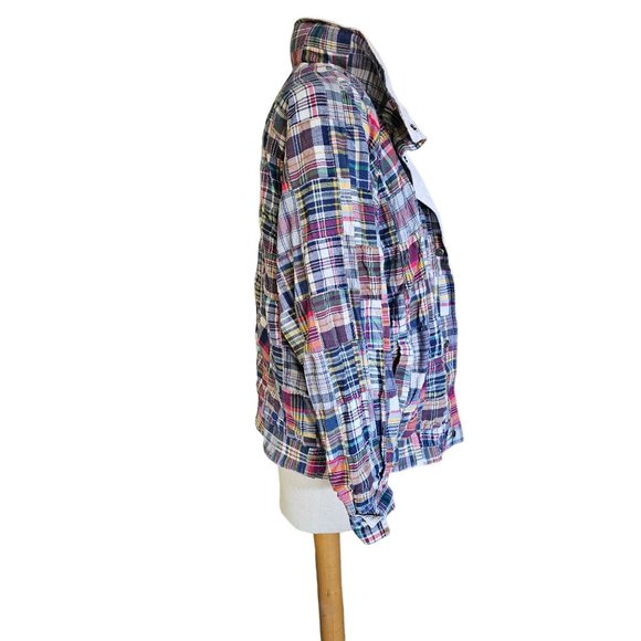 vintage IZZI 1985 Reversible Jacket‎ size Medium snap button rain hood plaid wht - Picture 3 of 16